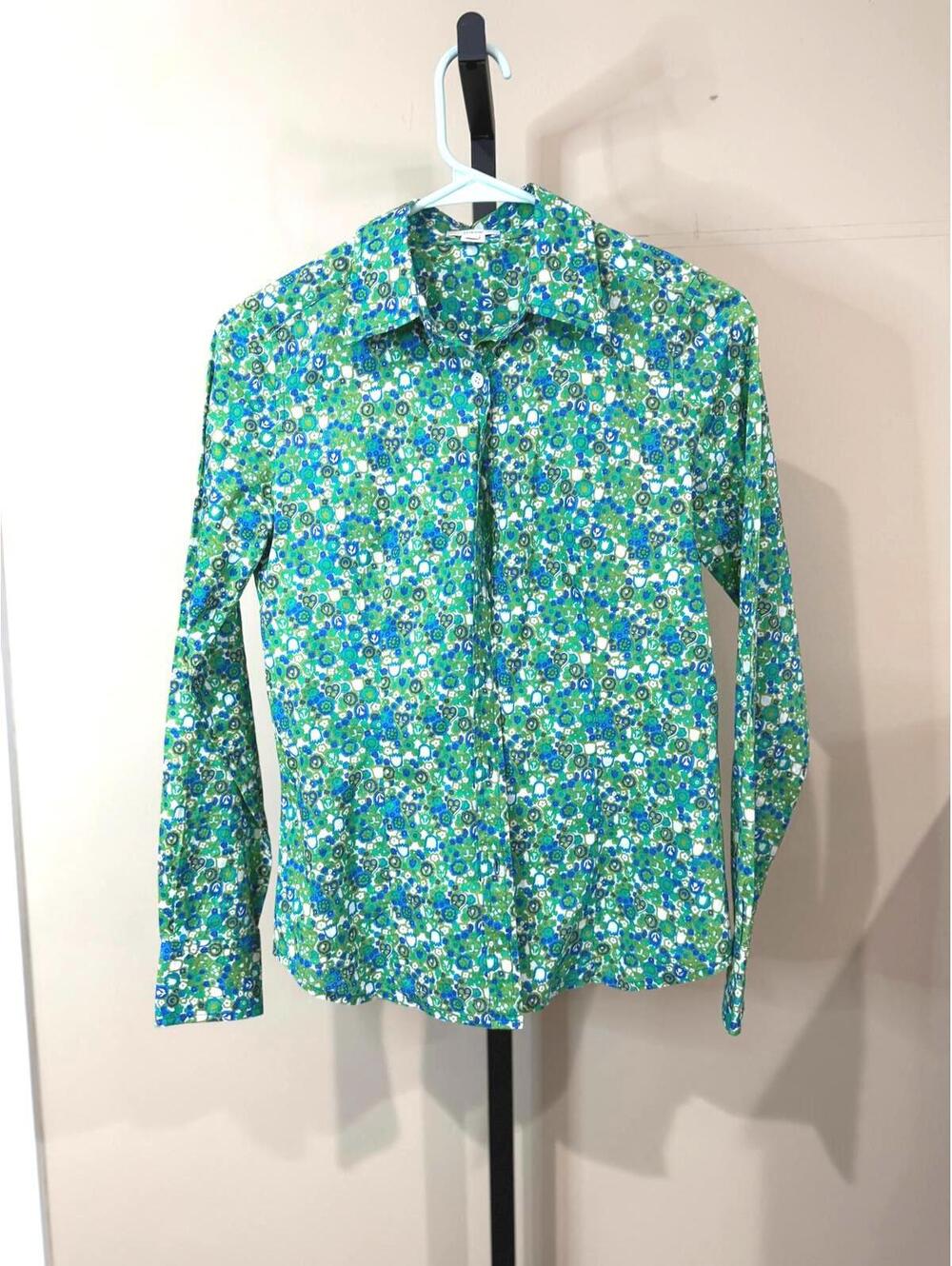 Women's J.Crew 0 Green Long Sleeve Floral Print Shirt - Picture 1 of 10